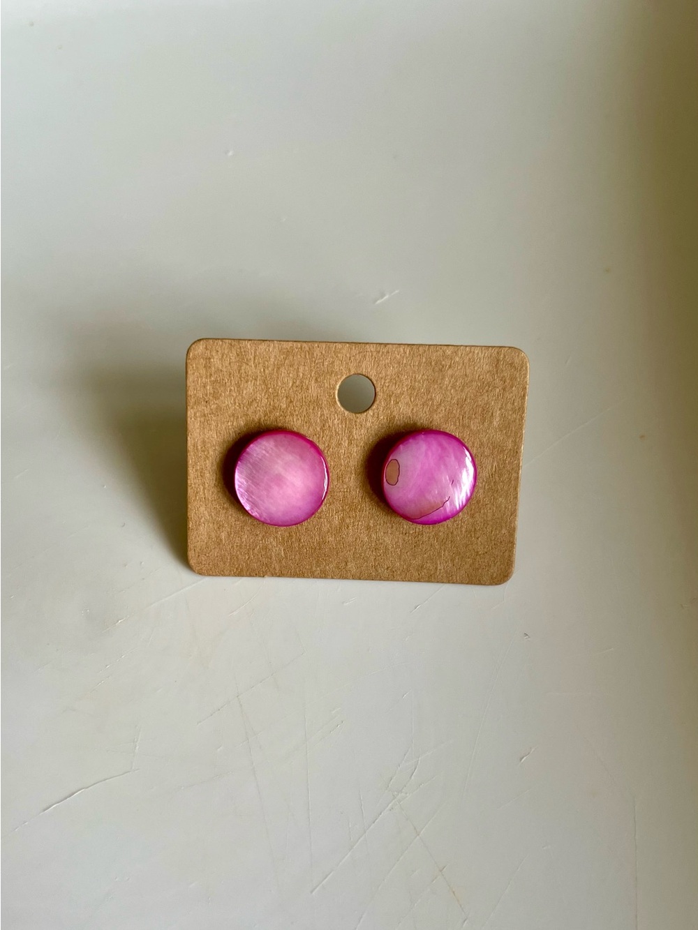 2/$15- Round Pink Glass Bad Stud Earrings handmade